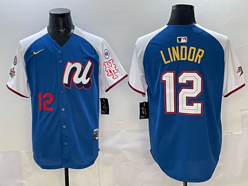Men New York Mets 12 Lindor Blue white All star 2025 Nike MLB Jersey style 06